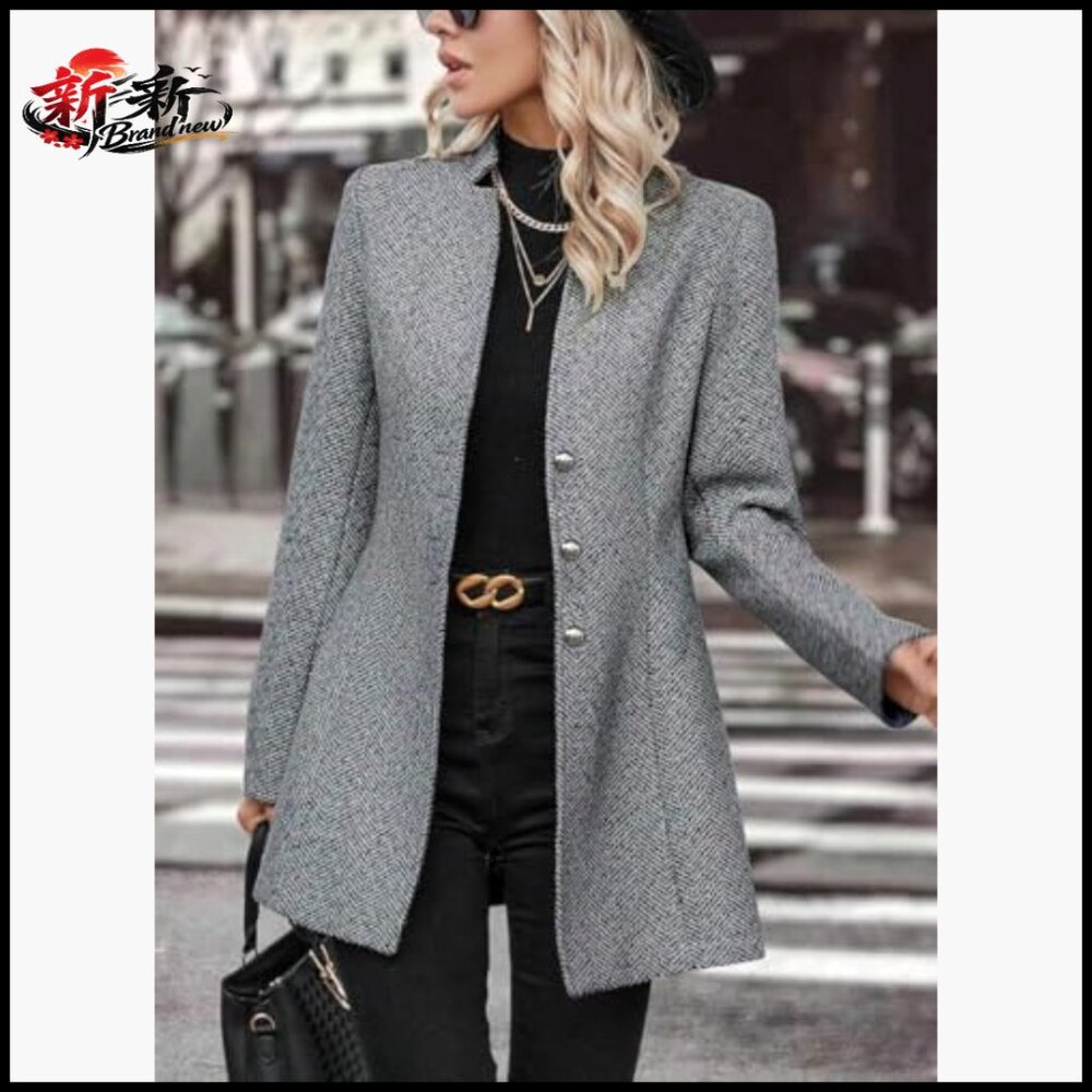 Herringbone Wool Blend Blazer Jacket Button Up No… - image 5